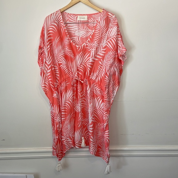 Cleobella Women’s Dreamy Sunset Palm Print Swim Coverup Bright Pink OS - Picture 2 of 8